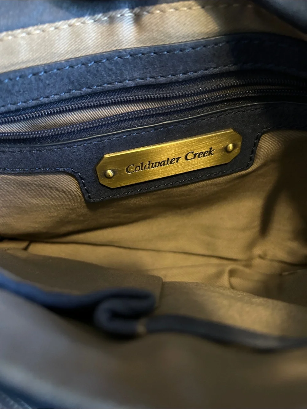 Coldwater Creek Navy Suede Messenger Bag with Contrast Stitching